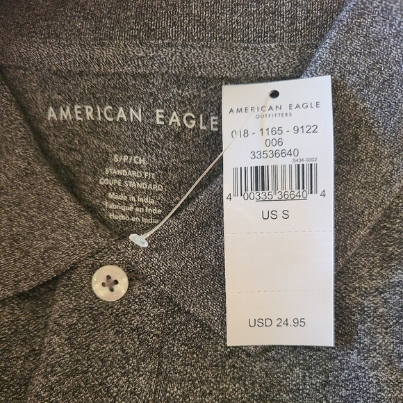 American Eagle Outfitters Short Sleeve Polo Gray Men's Size S. NWT - Picture 3 of 3